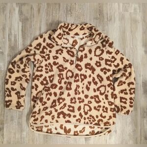 Como Blu Sherpa Half zip sweater Leopard print hearts brown tan XL